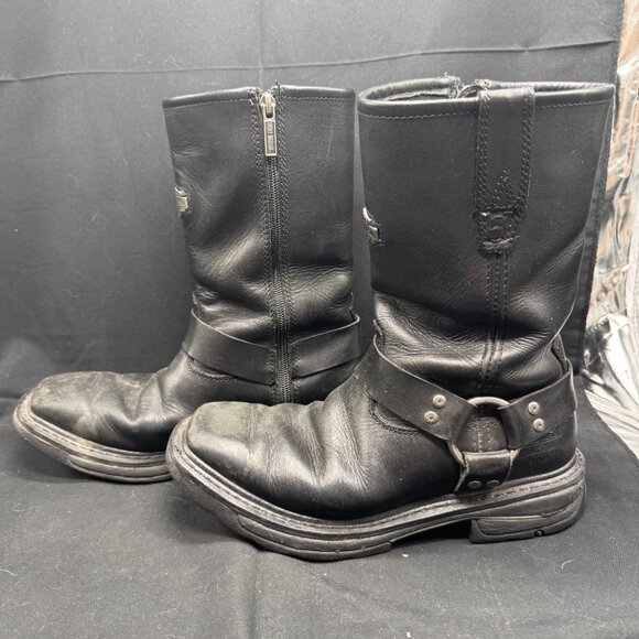 Vintage Men\'s Black Harley Davidson Leather Biker Boots Model 96015 Size 7.5 main image 5